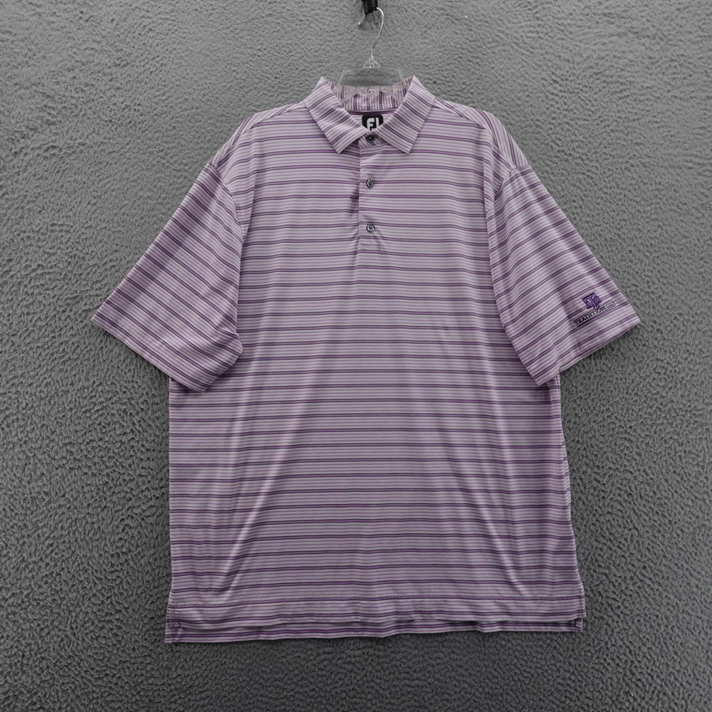 Footjoy Striped Performance Golf Polo Shirt Size XXL Purple White Mens Stretch‎